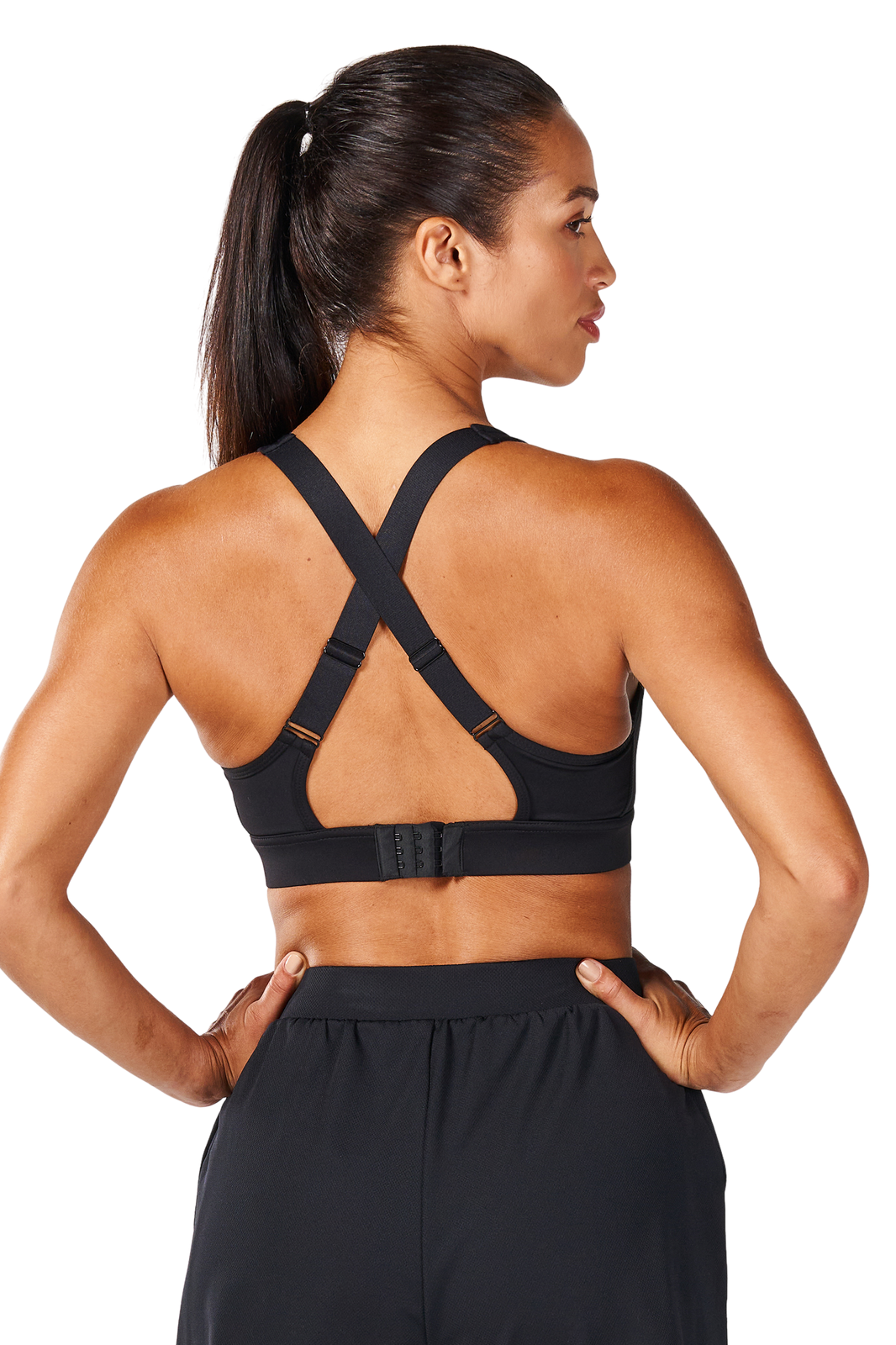 back side of High Support   Black Sports Bra for Women
