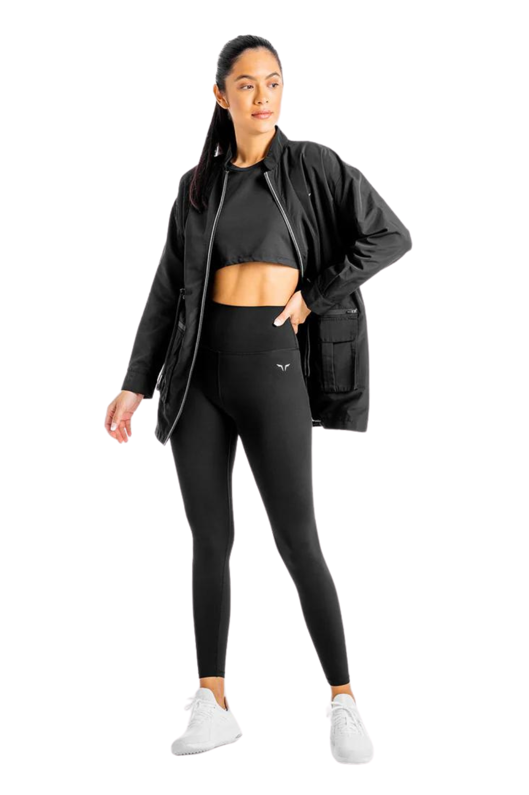 full view of Core Agile Leggings - Squatwolf | High-Rise Black Fitness Leggings