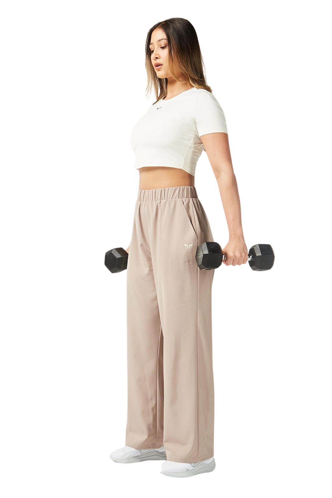 side of white Michi Crop Tee