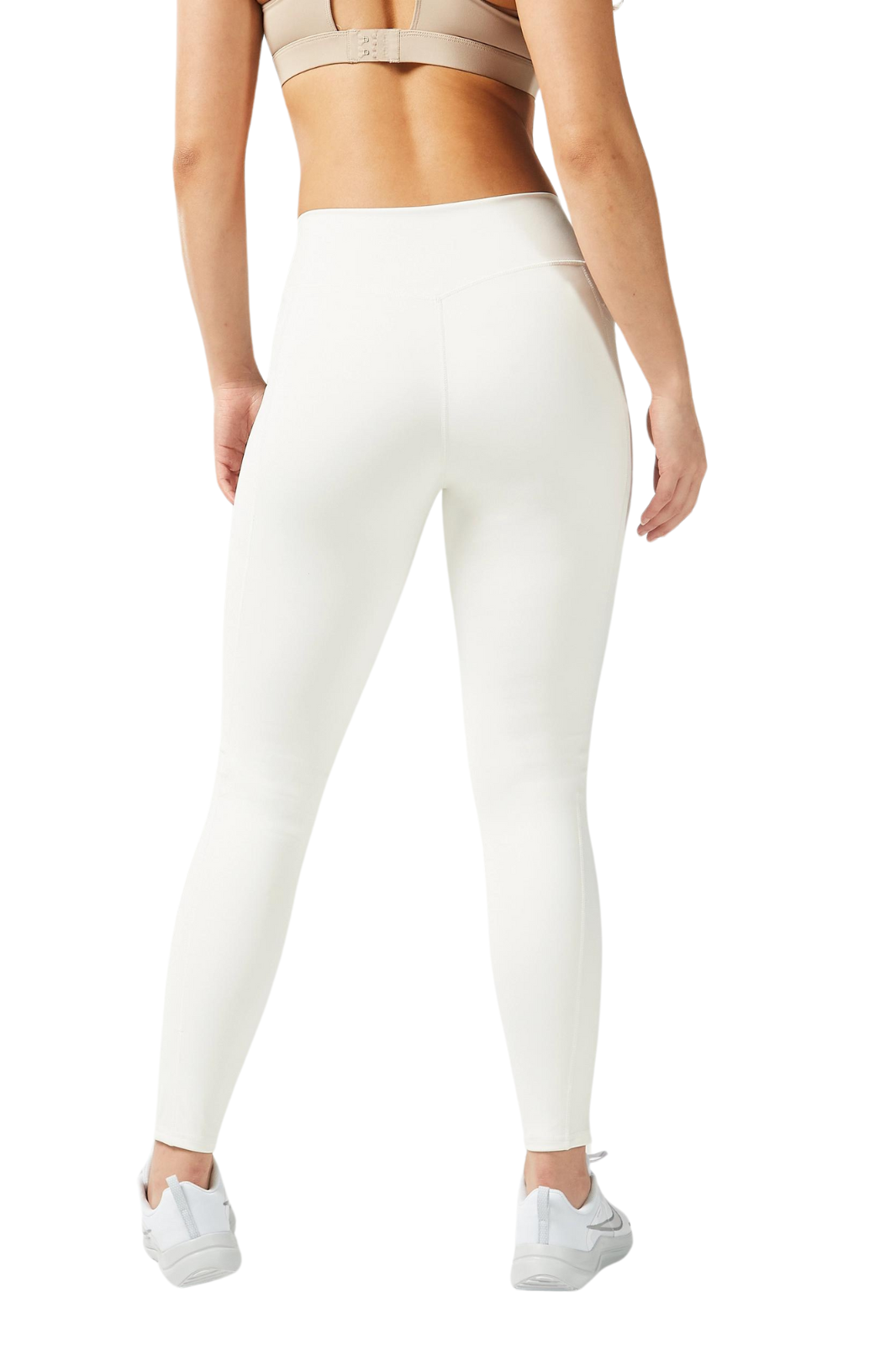 back view of white green Length Leggings with Pockets