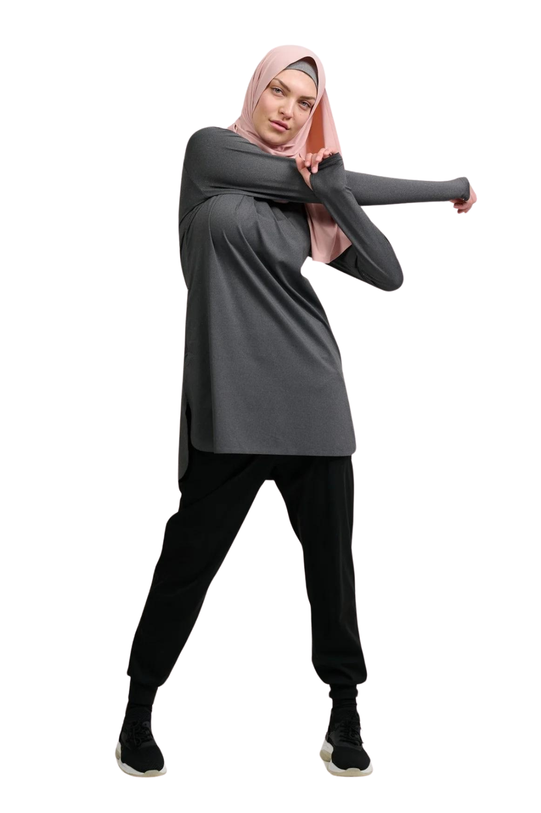 stretching in  modest activwear