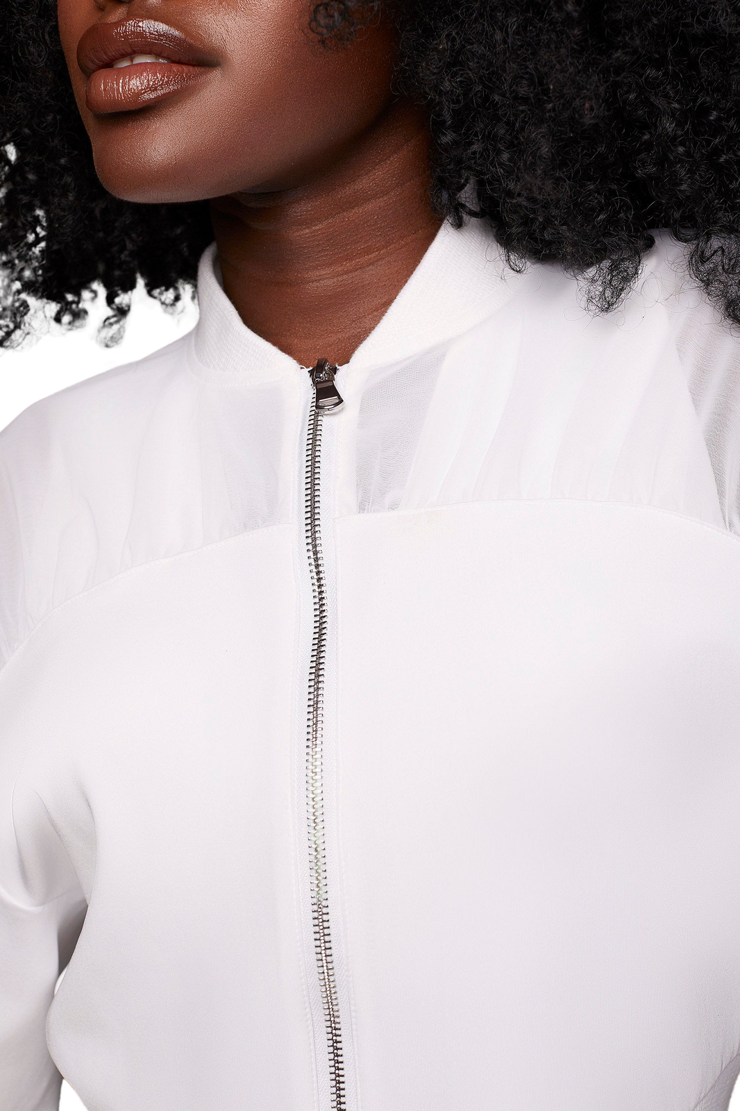 white Michi Zip-Up Bomber Jacket