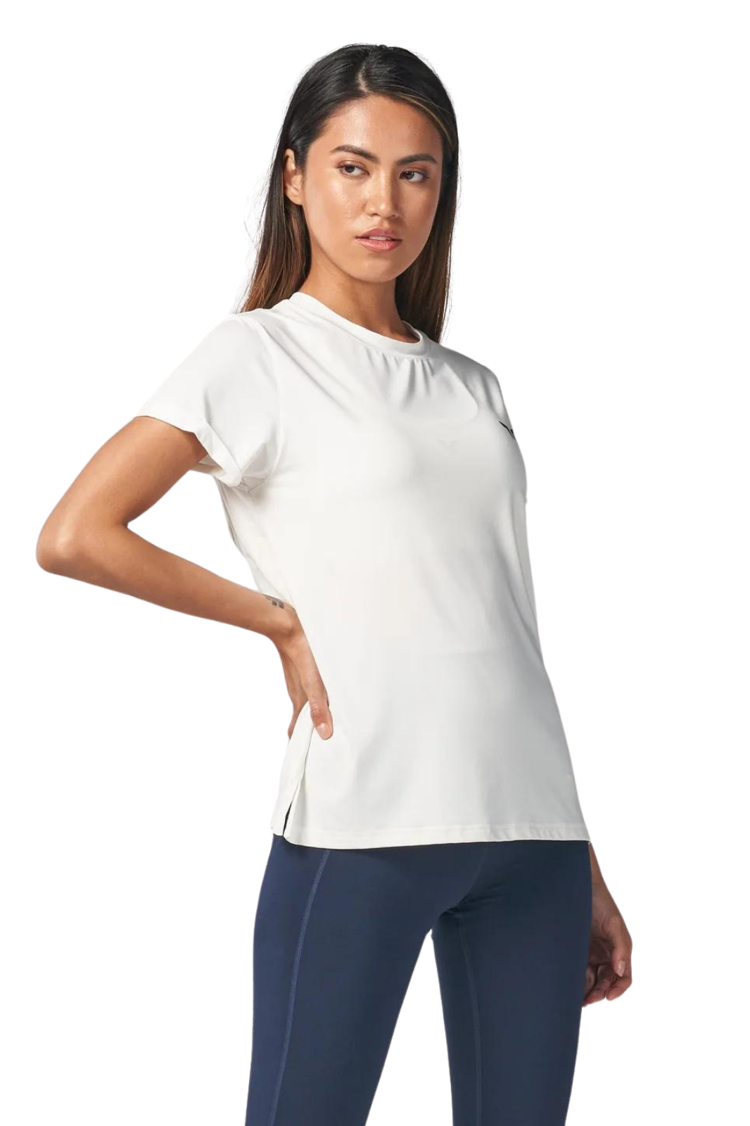 women stretching in WHITE  loose Fit T-shirt for Gym